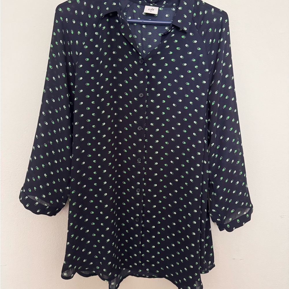Cabi Chic Navy and Green Patterned Women's Top